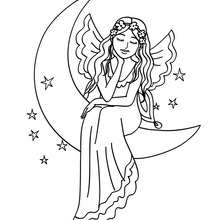 Fairy on the moon to color - Coloring page - FANTASY coloring pages - FAIRY coloring pages - FAIRY WINGS coloring pages
