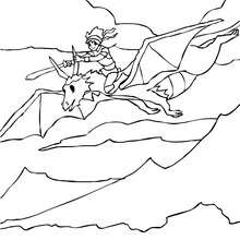 Knight on his dragon coloring page - Coloring page - FANTASY coloring pages - DRAGON coloring pages - DRAGON AND KNIGHT coloring pages