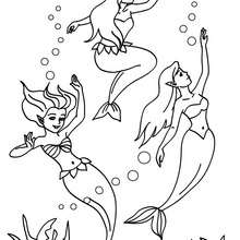 Group of mermaids dancing in the sea coloring page