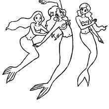 Group of mermaids dancing coloring page