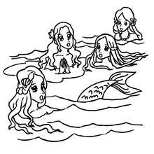 Group of mermaids singing coloring page