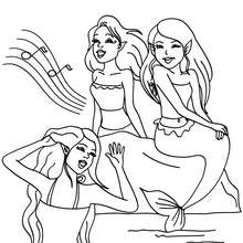 Group of mermaids singing coloring page