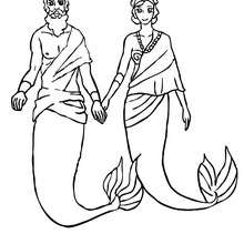 King Triton with his queen to color - Coloring page - FANTASY coloring pages - MERMAID coloring pages - King Triton coloring pages