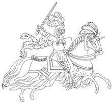 Knight on horseback running coloring page