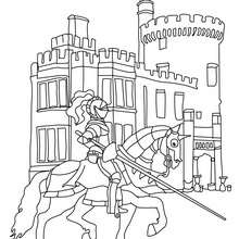 Knight in front of a castle coloring page - Coloring page - FANTASY coloring pages - KNIGHT coloring pages - KNIGHTS ONLINE coloring pages