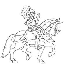 Knight and sword on horseback coloring page - Coloring page - FANTASY coloring pages - KNIGHT coloring pages - KNIGHTS AND THEIR ARMOR coloring pages