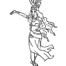 Mayan princess dancing coloring page - Coloring page - PRINCESS coloring pages - PRINCESSES OF THE WORLD coloring pages