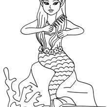 Mermaid combing her hair coloring page - Coloring page - FANTASY coloring pages - MERMAID coloring pages - Beautiful mermaid coloring pages