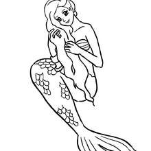 Mermaid combing her hair coloring page