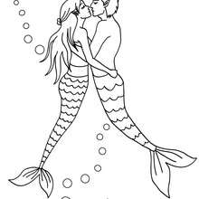 Mermaid couple coloring page