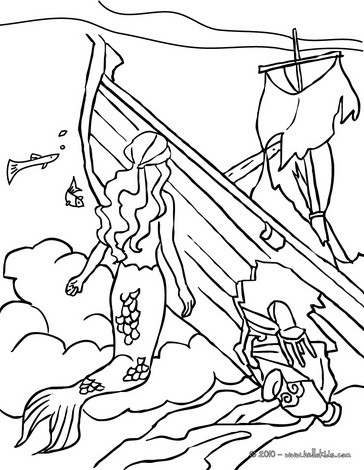 Mermaids explorating a sinking boat coloring pages - Hellokids.com