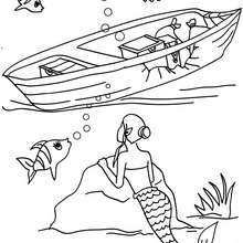 Mermaids explorating a sinking boat to color - Coloring page - FANTASY coloring pages - MERMAID coloring pages - Groups of mermaids coloring pages