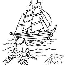 Mermaid observing a boat coloring page - Coloring page - FANTASY coloring pages - MERMAID coloring pages - Beautiful mermaid coloring pages