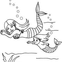 Mermaids swimming to color - Coloring page - FANTASY coloring pages - MERMAID coloring pages - Groups of mermaids coloring pages