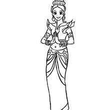 Thai princess to color - Coloring page - PRINCESS coloring pages - PRINCESSES OF THE WORLD coloring pages