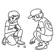 Boys playing marbles in the school yard coloring page