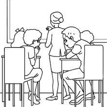 Pupils whispering in the classroom coloring page