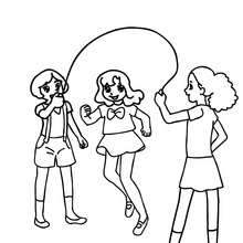 Girls jumping skipping rope in the school yard coloring page