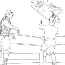 Battle scene wrestlers and referee coloring page