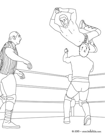 Battle scene wrestlers and referee coloring pages - Hellokids.com
