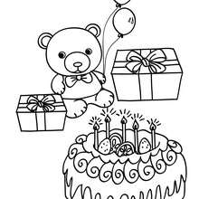 Birthday cake teddy bear coloring page - Coloring page - BIRTHDAY coloring pages - Birthday cake coloring pages