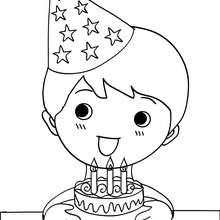 Boy blowing his birthday cake candles coloring page - Coloring page - BIRTHDAY coloring pages - Boy's birthday party coloring pages