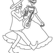 Couple of skeleton dancing coloring page - Coloring page - HOLIDAY coloring pages - MEXICAN DAY OF THE DEAD coloring pages