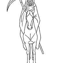 Death skeleton horseriding coloring page - Coloring page - HOLIDAY coloring pages - HALLOWEEN coloring pages - HALLOWEEN SKELETON coloring pages