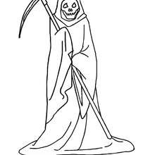 Skeletal figure carrying a scythe coloring page
