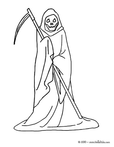 Skeletal figure carrying a scythe coloring pages - Hellokids.com