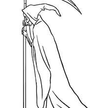 Death skeleton with his sickle coloring page - Coloring page - HOLIDAY coloring pages - HALLOWEEN coloring pages - HALLOWEEN SKELETON coloring pages
