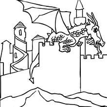 Dragon landed on a feodal castle coloring page - Coloring page - FANTASY coloring pages - DRAGON coloring pages - DRAGON online coloring page