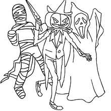 Group of creepy monsters coloring page