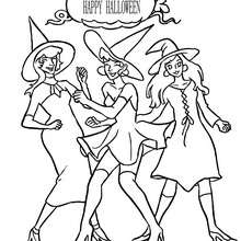 Happy halloween group of witches coloring page - Coloring page - HOLIDAY coloring pages - HALLOWEEN coloring pages - HALLOWEEN CHARACTERS coloring pages