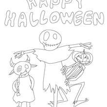 Happy halloween scarecrow and pumpkin coloring page - Coloring page - HOLIDAY coloring pages - HALLOWEEN coloring pages - HALLOWEEN CHARACTERS coloring pages