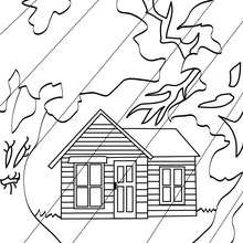 Cabin in the spooky woods coloring page