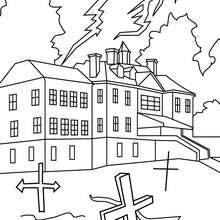 Haunted manor coloring page - Coloring page - HOLIDAY coloring pages - HALLOWEEN coloring pages - HAUNTED CASTLE coloring pages
