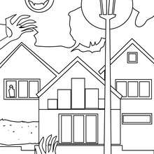 Haunted neighborhood coloring page