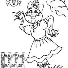 Scarecrow and spider coloring page