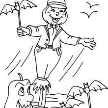 Scarecrow with halloween friends coloring apge - Coloring page - HOLIDAY coloring pages - HALLOWEEN coloring pages - SCARECROW coloring pages