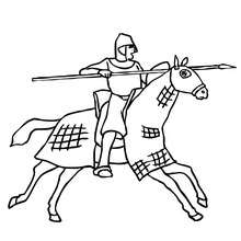 Knigh on horseback running coloring page