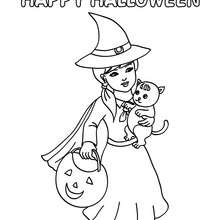 Happy halloween witch and cat coloring page - Coloring page - HOLIDAY coloring pages - HALLOWEEN coloring pages - HALLOWEEN CHARACTERS coloring pages