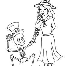 Witch and funny skeleton coloring page - Coloring page - HOLIDAY coloring pages - HALLOWEEN coloring pages - HALLOWEEN WITCH coloring pages - WITCH ONLINE coloring pages