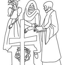 Mexican day of death scene coloring page