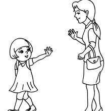 Mother leaving her daughter at school coloring page