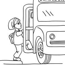 Pupil getting into the school bus coloring page