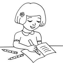 Pupil writting on her notebook coloring page - Coloring page - SCHOOL coloring pages - CLASSROOM SCENES  coloring pages