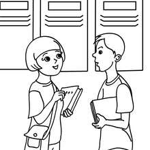 Pupils in front of their school lockers coloring page - Coloring page - SCHOOL coloring pages - SCHOOL LIFE coloring pages