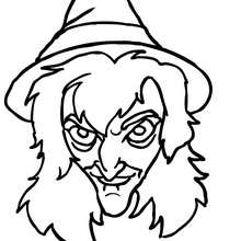 Scary witch face coloring page - Coloring page - HOLIDAY coloring pages - HALLOWEEN coloring pages - HALLOWEEN WITCH coloring pages - WITCH FACES coloring pages