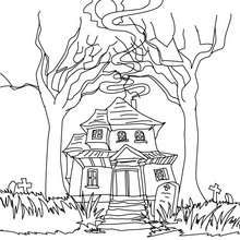 Strange haunted house coloring page - Coloring page - HOLIDAY coloring pages - HALLOWEEN coloring pages - HAUNTED CASTLE coloring pages